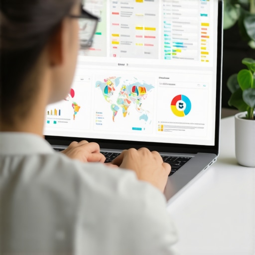 Person analyzing local SEO performance data on a laptop in an office.