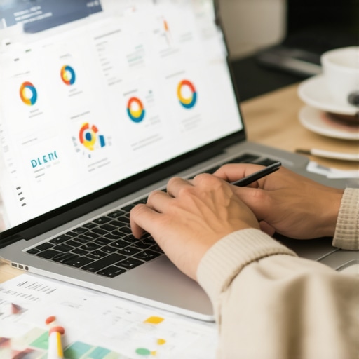 Marketing professional reviewing local SEO data with charts and maps