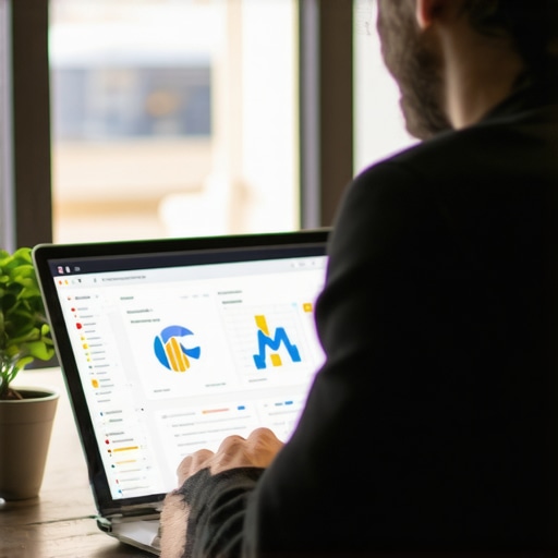 Business owner analyzing local SEO metrics on a laptop