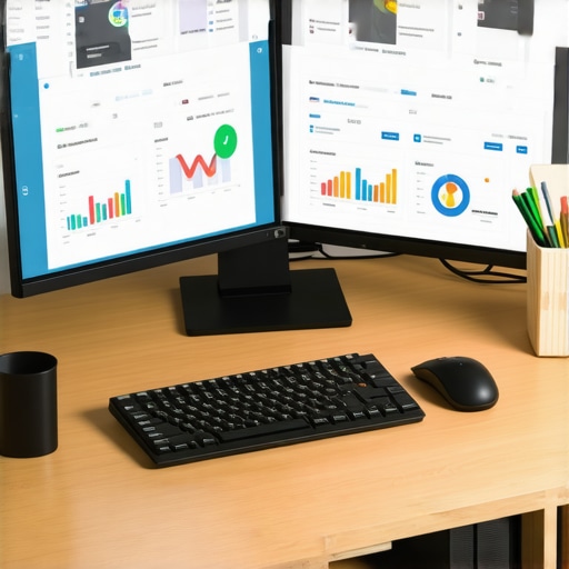 Desktop with SEO software and analytic dashboards emphasizing local SEO management.