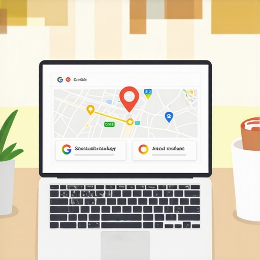 Illustration of local SEO strategies being implemented on a laptop with Google Maps interface.