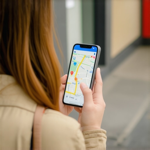 Person interacting with a business listing on Google Maps on smartphone during day