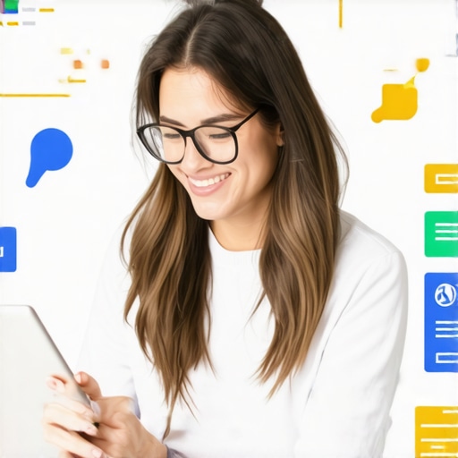 Business owner updating Google My Business listing on a laptop with optimization checklists.