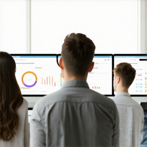 Team of marketers reviewing live analytics dashboards to optimize Google My Business signals.