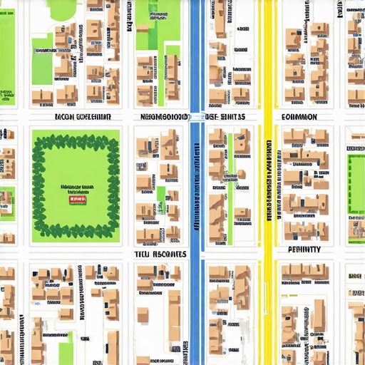 Illustration of local community map showing businesses and landmarks in a neighborhood