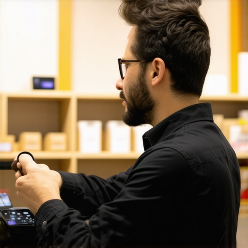 Business owner placing Bluetooth beacons to collect customer interaction data in store