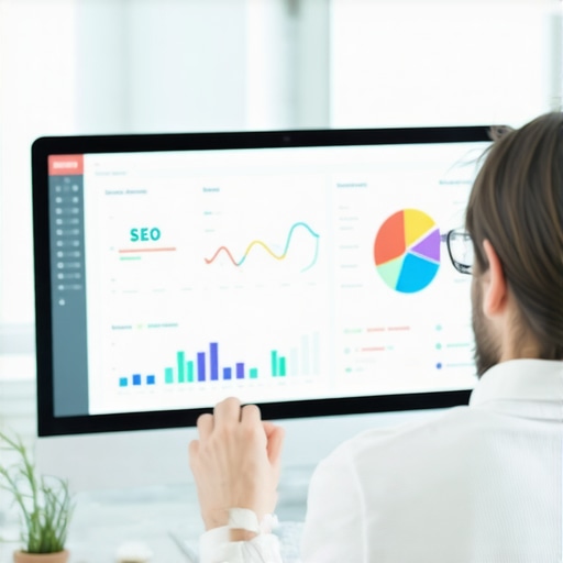 A person reviewing local SEO data on a monitor with charts and graphs.
