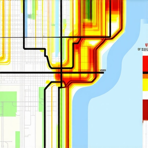 Heat map overlay on a city map showing real-time focus zones for local SEO