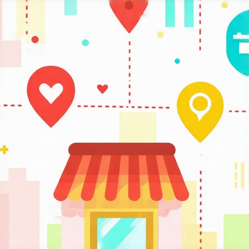 Diagram of a local business optimizing neighborhood-specific signals in a city map
