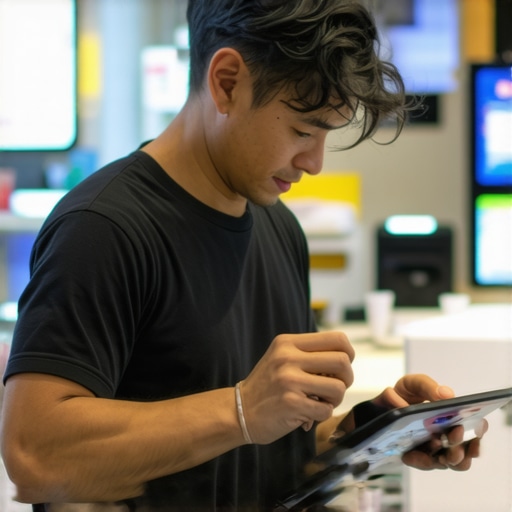 Business owner installing Bluetooth beacons to monitor customer foot traffic and signals for improved Map Pack rankings.